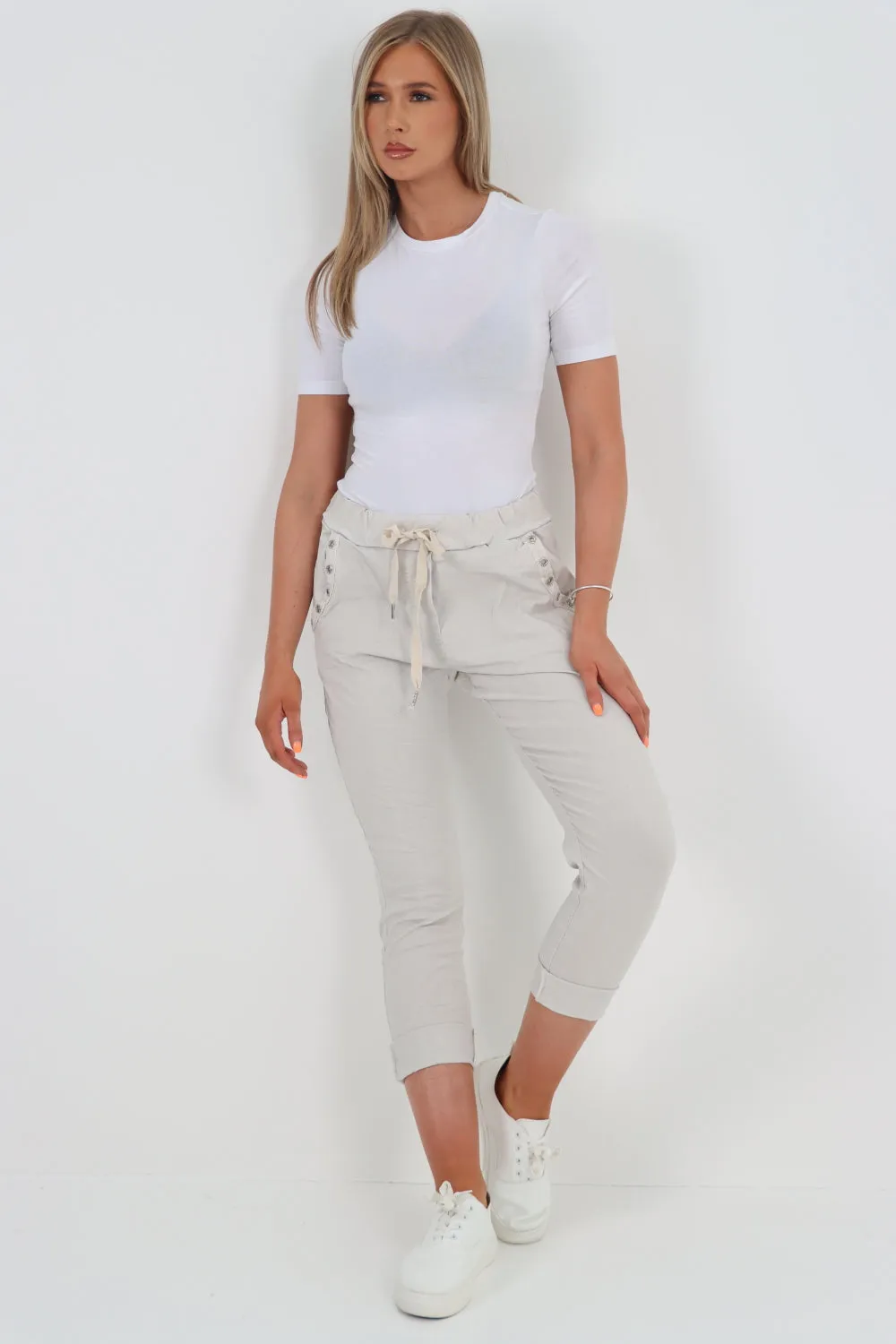 Italian Pockets Diamante Stud Detail Trousers