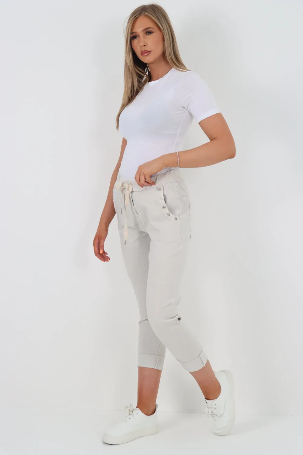 Italian Pockets Diamante Stud Detail Trousers