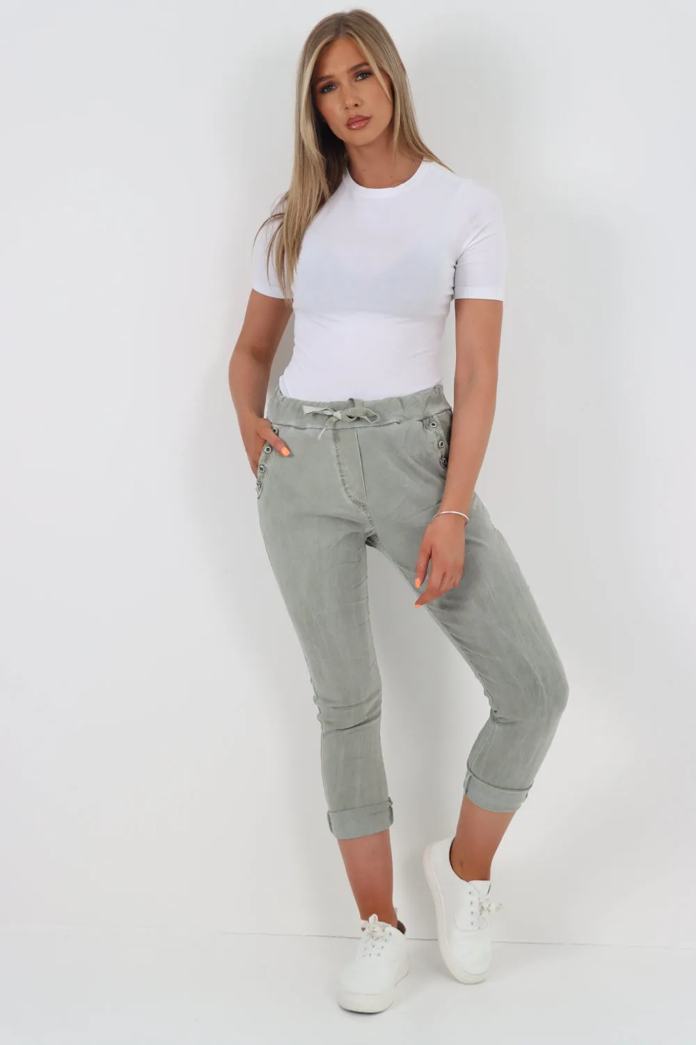 Italian Pockets Diamante Stud Detail Trousers