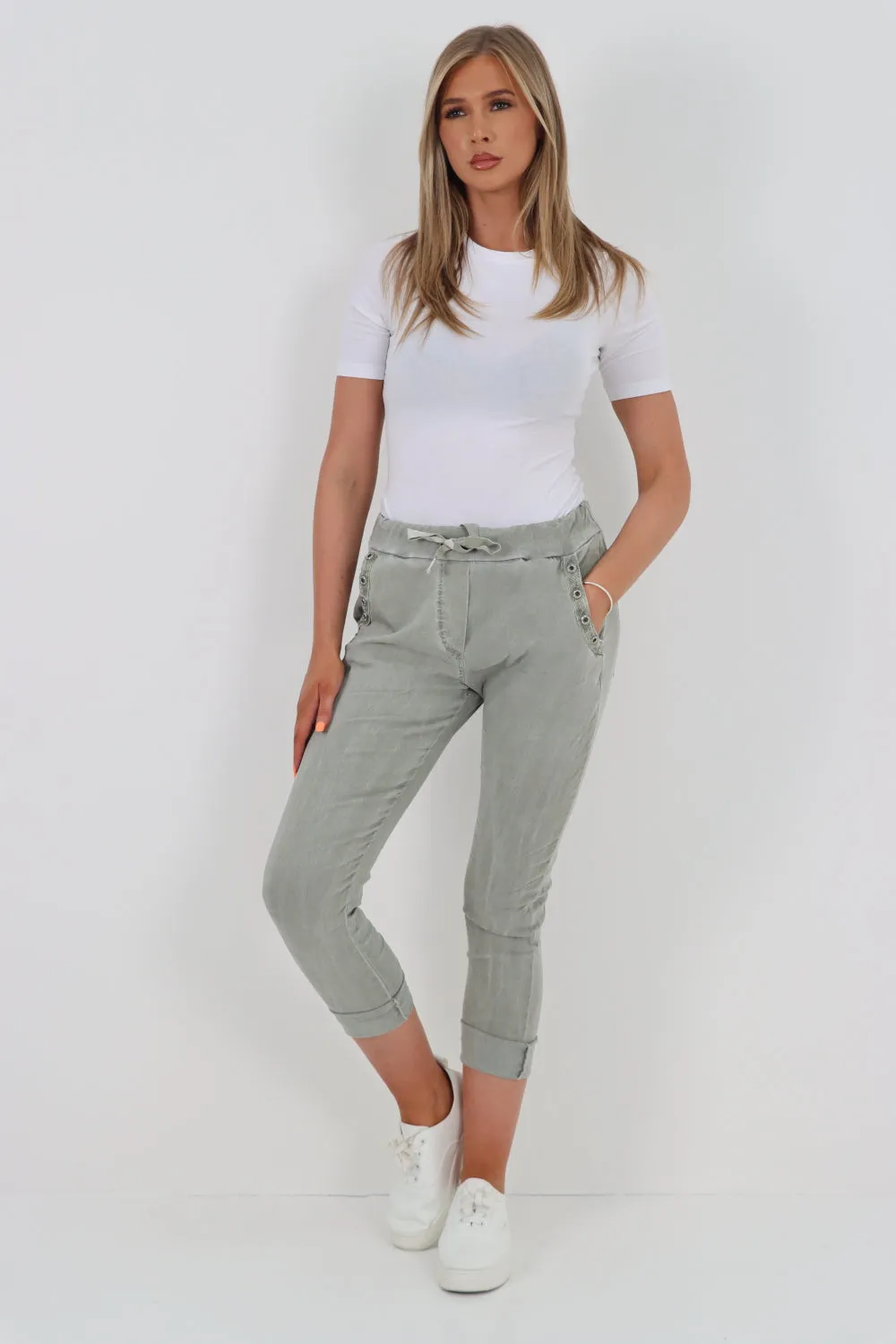 Italian Pockets Diamante Stud Detail Trousers