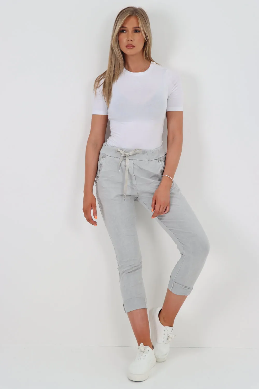 Italian Pockets Diamante Stud Detail Trousers