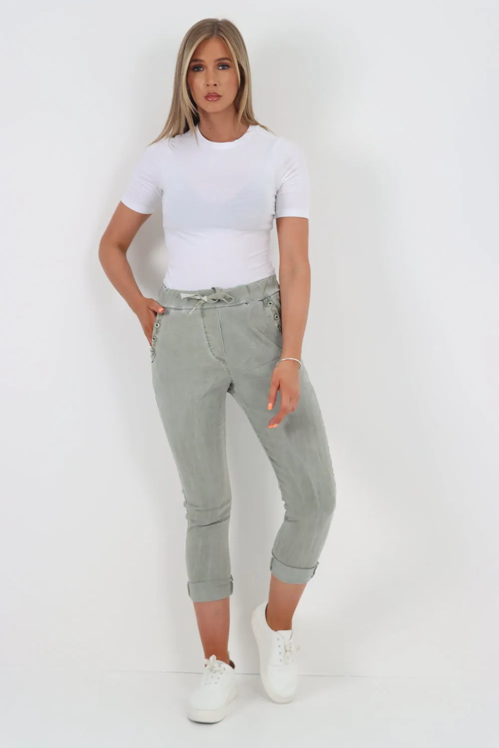 Italian Pockets Diamante Stud Detail Trousers