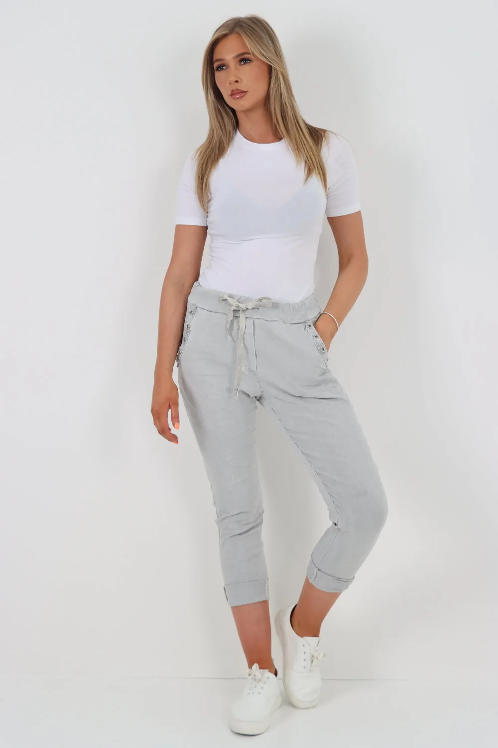 Italian Pockets Diamante Stud Detail Trousers