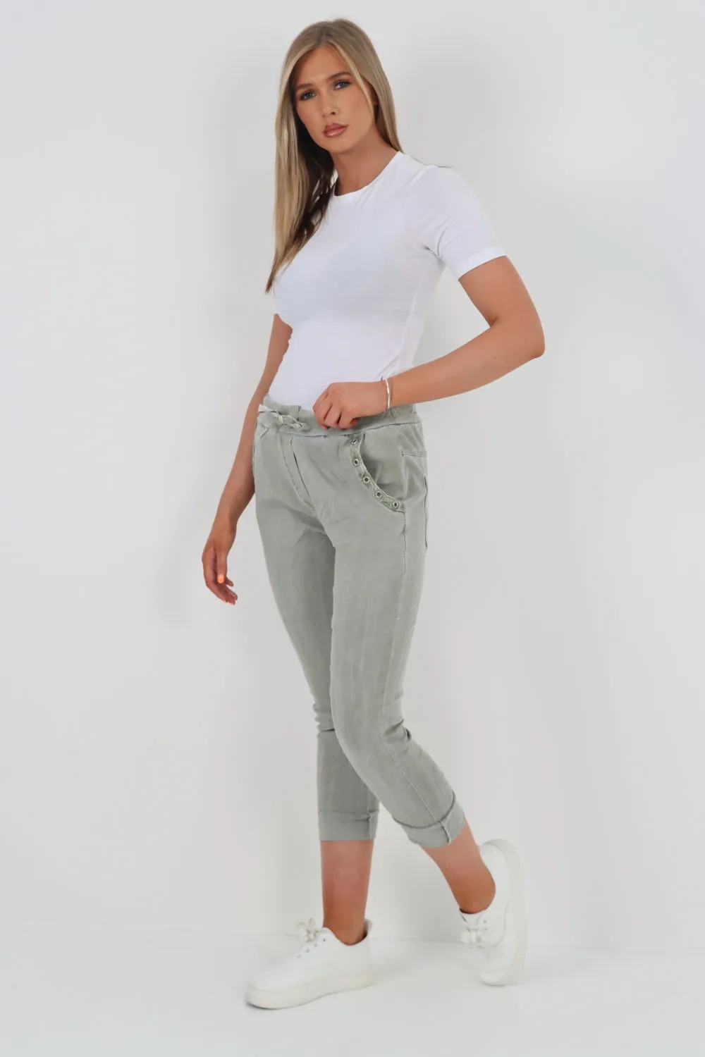 Italian Pockets Diamante Stud Detail Trousers