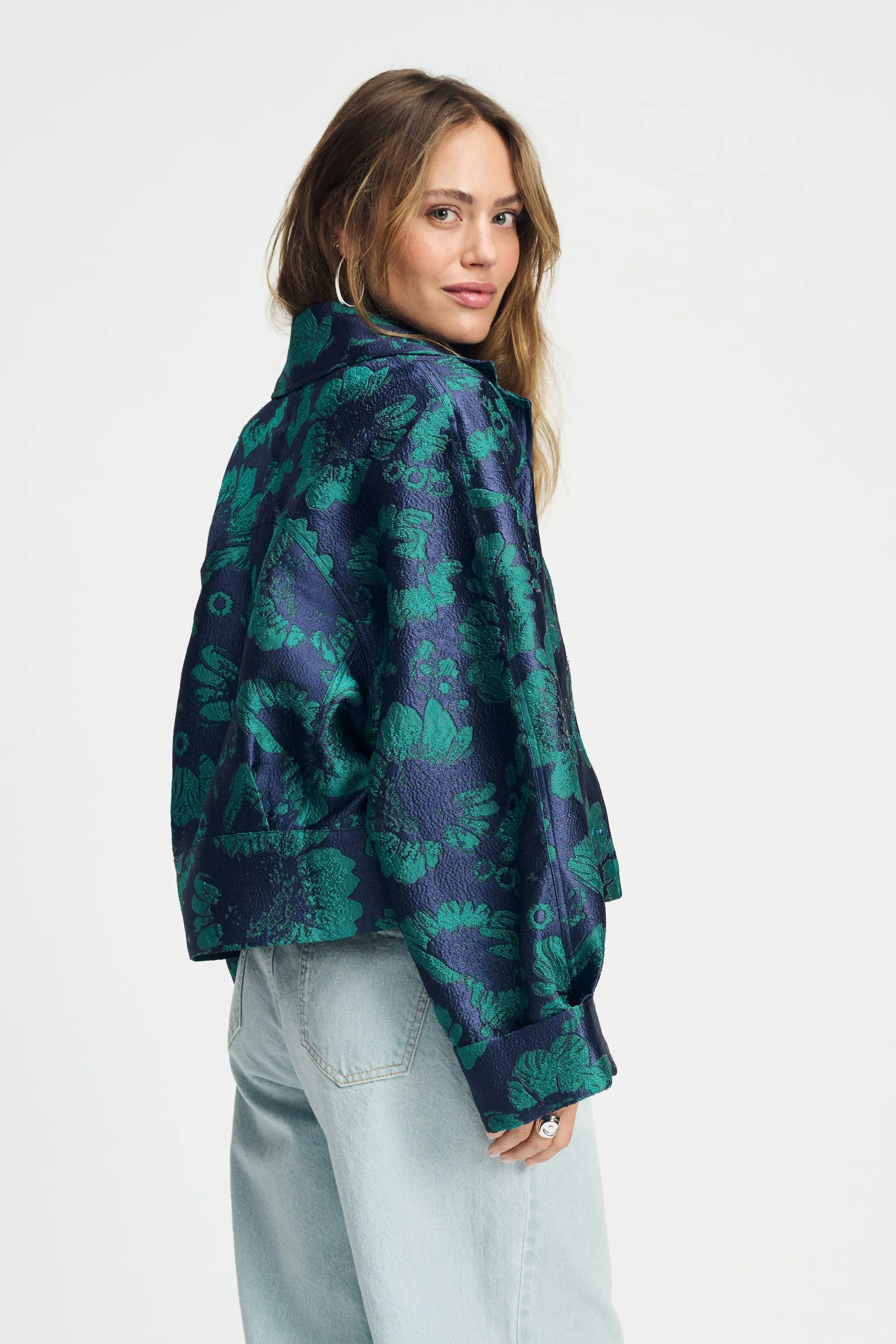 JACKET - Floral Jacquard Fresh Blue