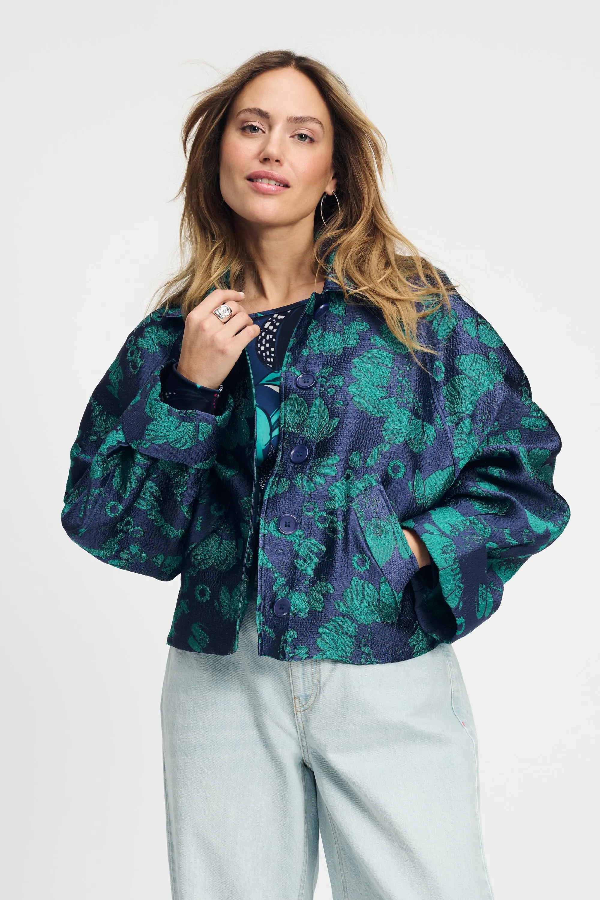 JACKET - Floral Jacquard Fresh Blue