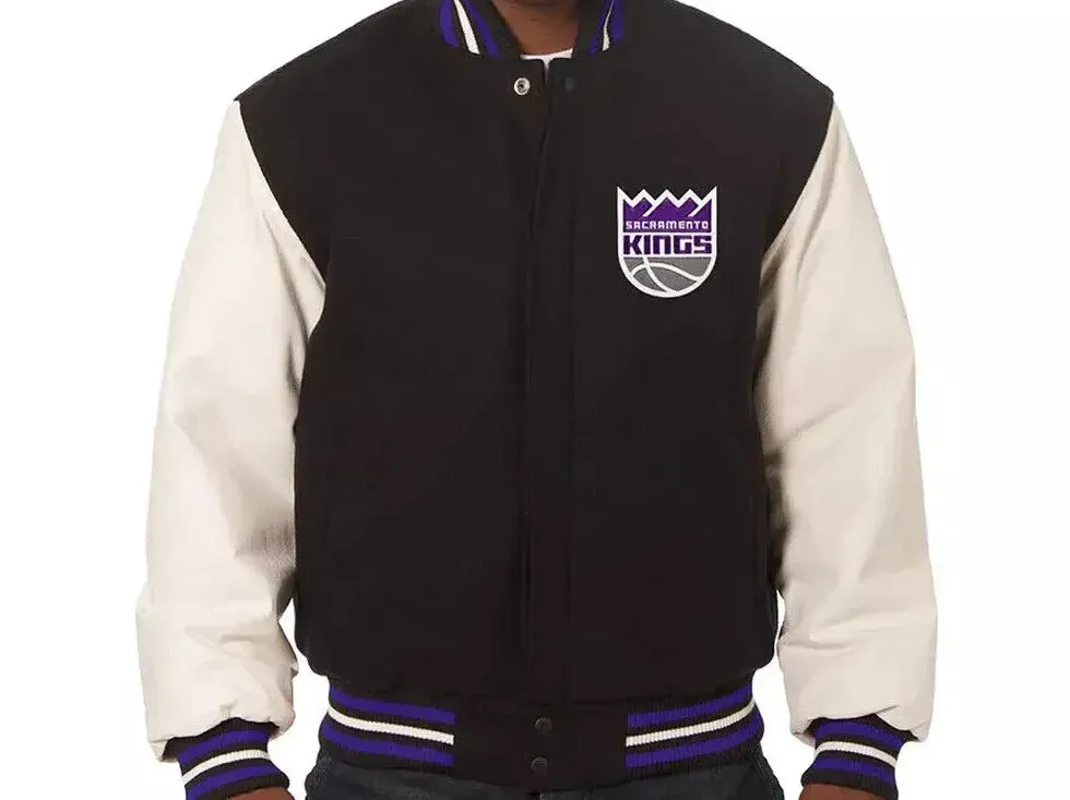 Letterman Sacramento Kings Black and White Varsity Jacket