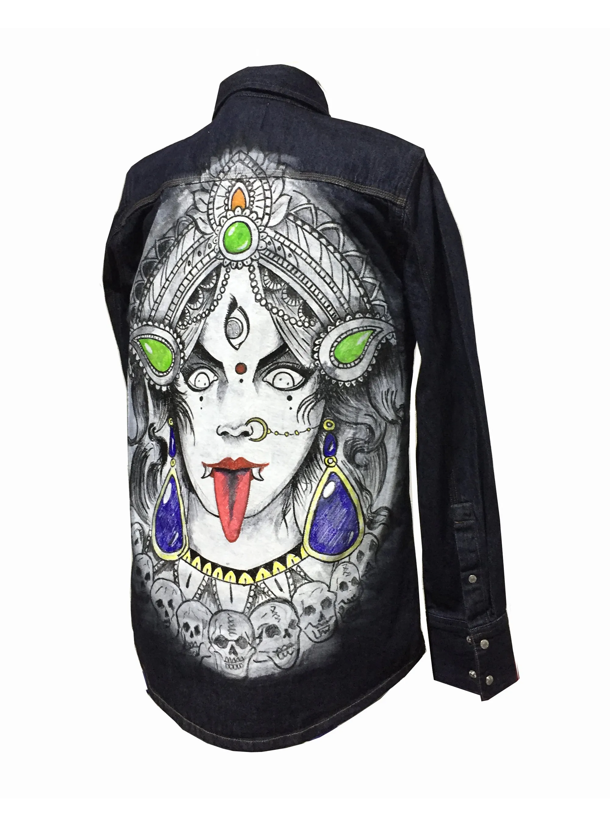 Limited Edition Hand Painted Maa Durga  face  Denim Jacket