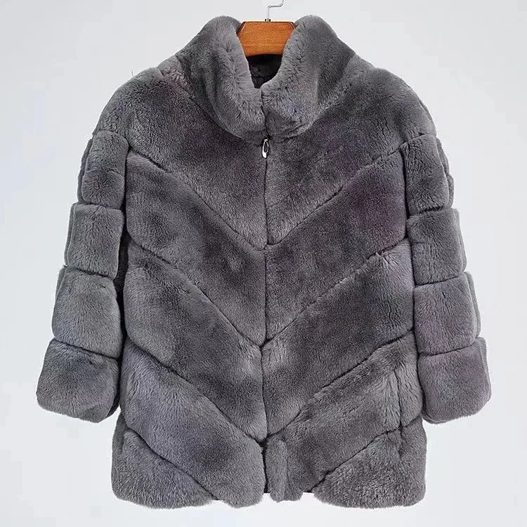 Luxurious Women’s Real Rex Rabbit Fur Coat – Perfect Winter Warmth and Style