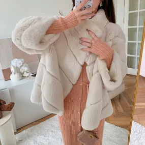 Luxurious Women’s Real Rex Rabbit Fur Coat – Perfect Winter Warmth and Style