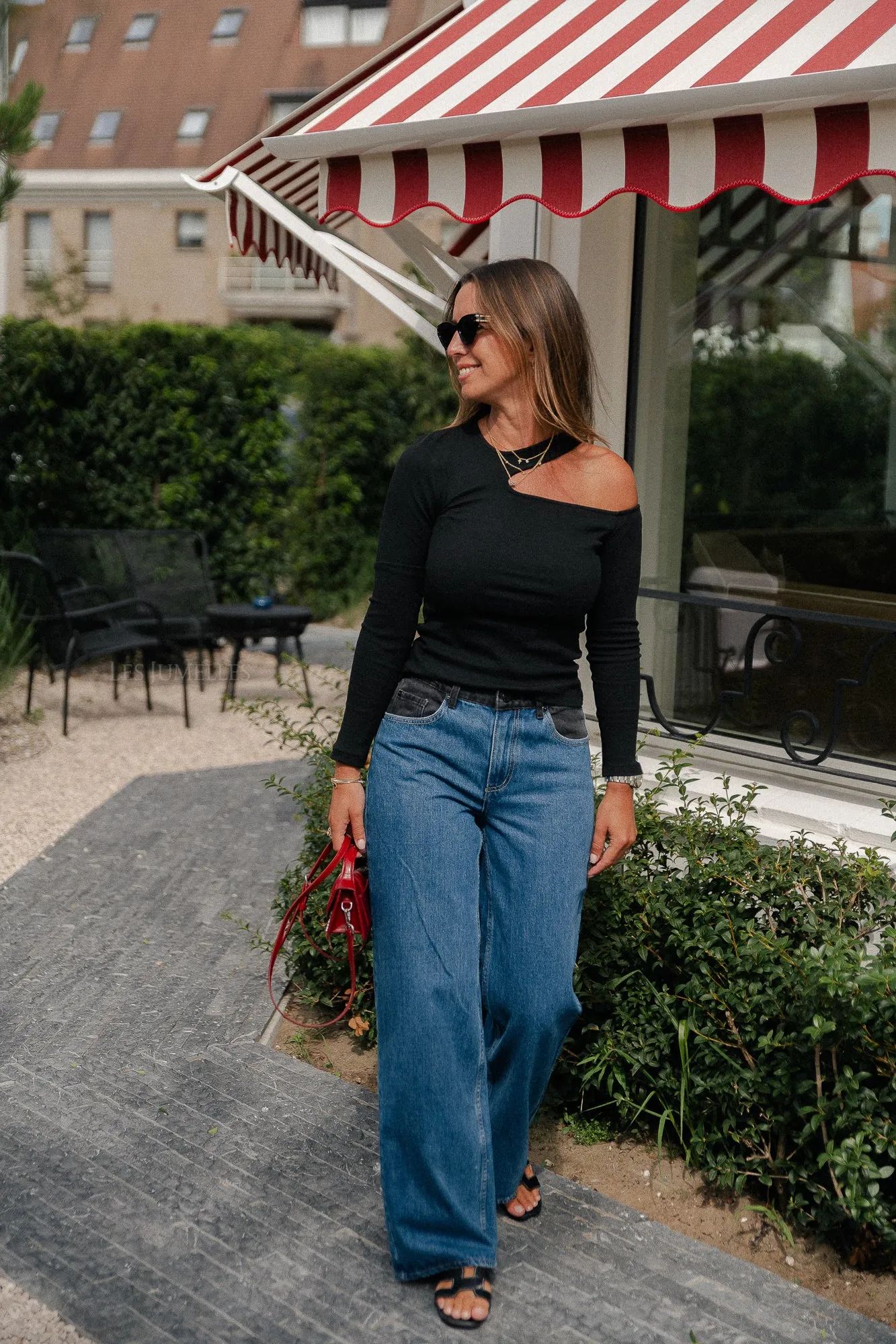 Maleah denim trousers mid dark blue and black