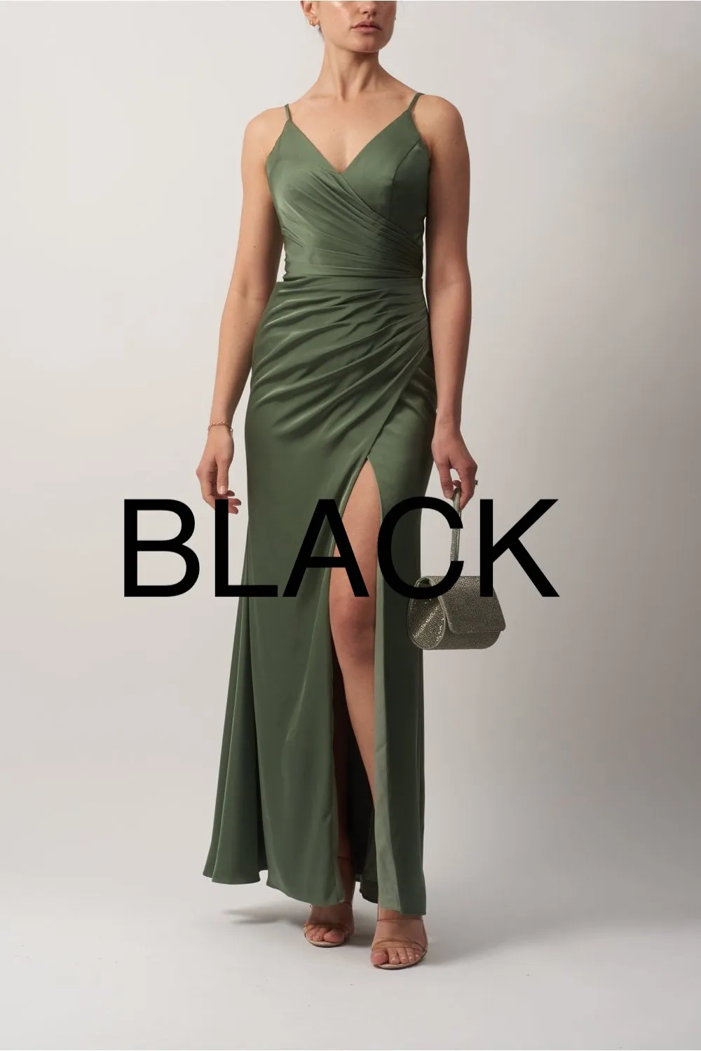 MASCARA MC191025 SATIN WRAP DRESS BLACK