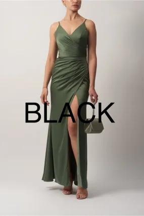 MASCARA MC191025 SATIN WRAP DRESS BLACK