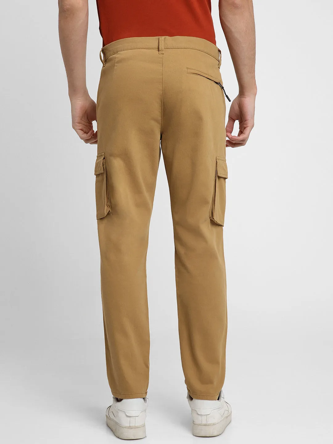 Men's Khaki Solid Cargo trousers