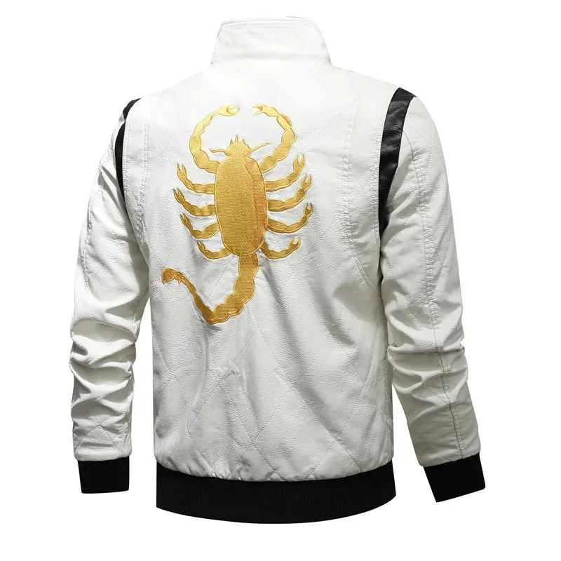 Men's PU Leather Bomber Jacket - Hooded Scorpion Embroidery Motorcycle Coat for Autumn & Winter | Inspired by Ryan Gosling's Drive