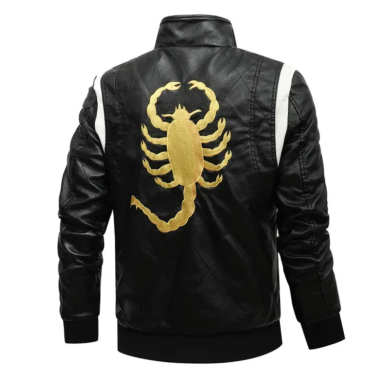 Men's PU Leather Bomber Jacket - Hooded Scorpion Embroidery Motorcycle Coat for Autumn & Winter | Inspired by Ryan Gosling's Drive