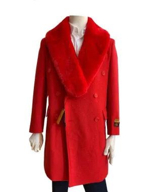 Mens Wool Trench coat - 'Red' Color Mens Overcoat
