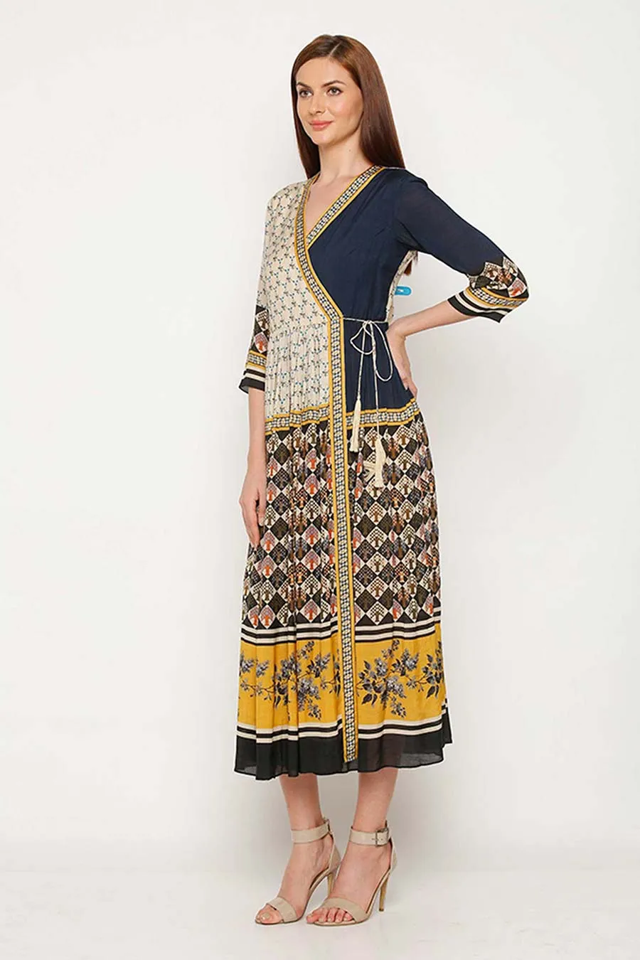 Multicolor Print Wrap Dress