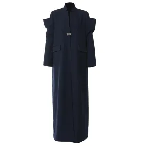 Navy Blue Stitching Long Trench Coat
