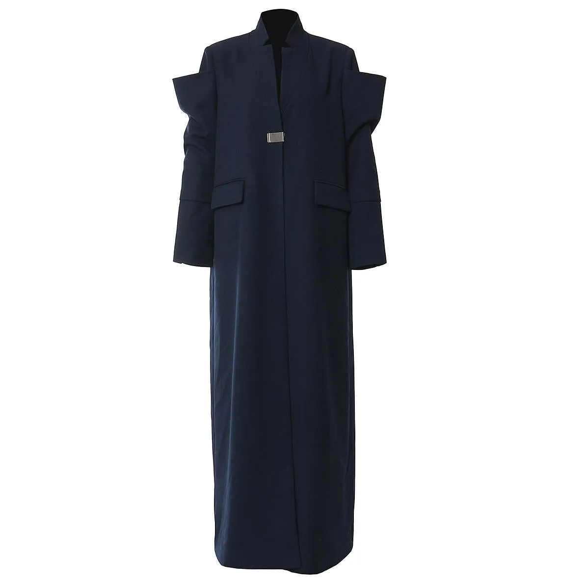 Navy Blue Stitching Long Trench Coat