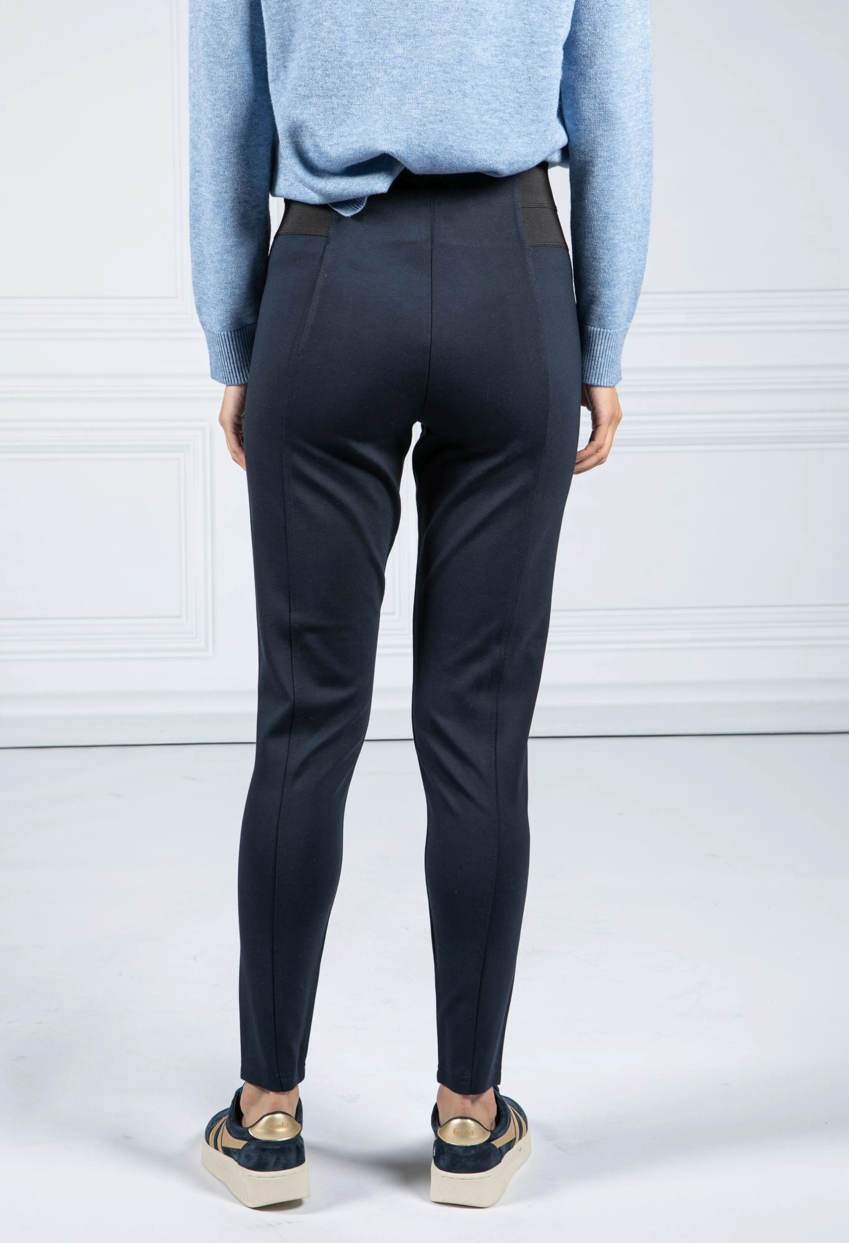 Navy Trousers With Elastic Waistband