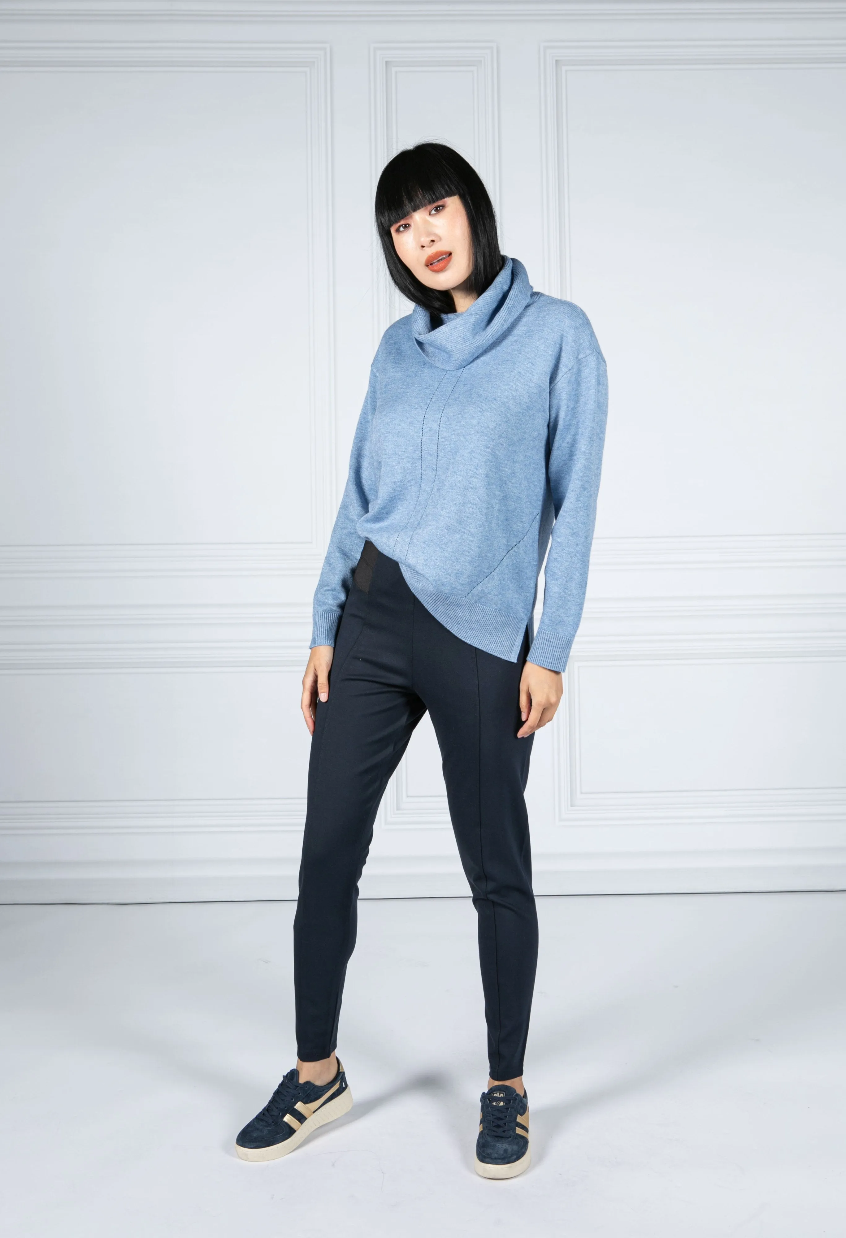 Navy Trousers With Elastic Waistband