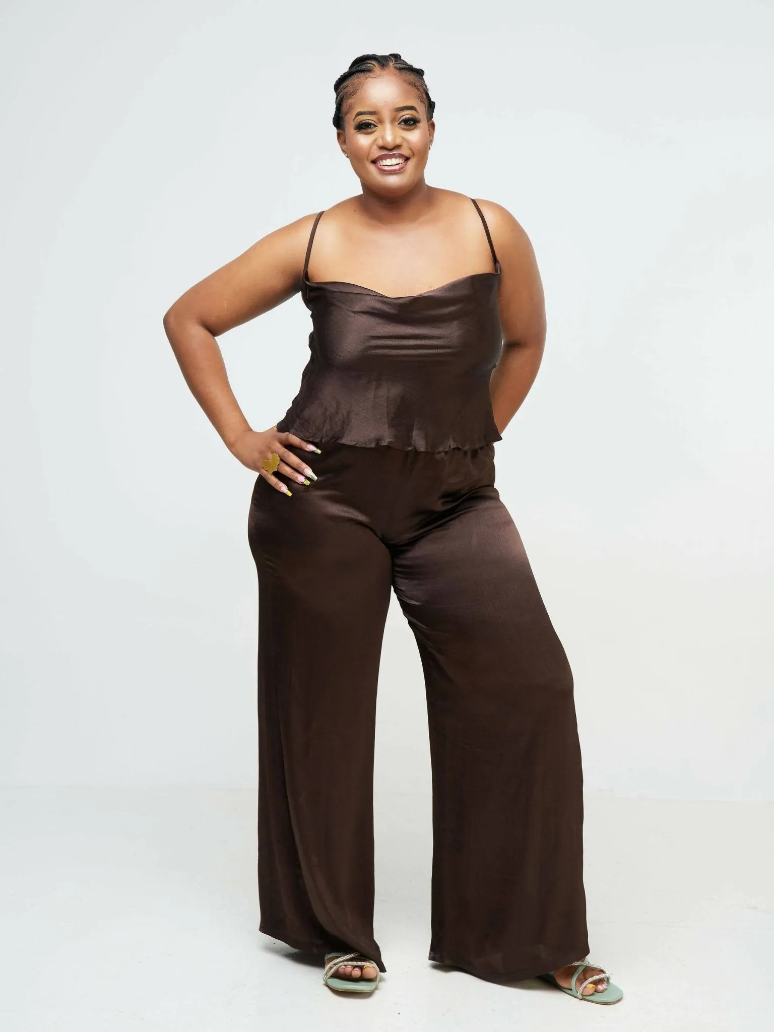 Nika Bonica Chariotte Spaghetti Strap Cowl Neck Top - Brown