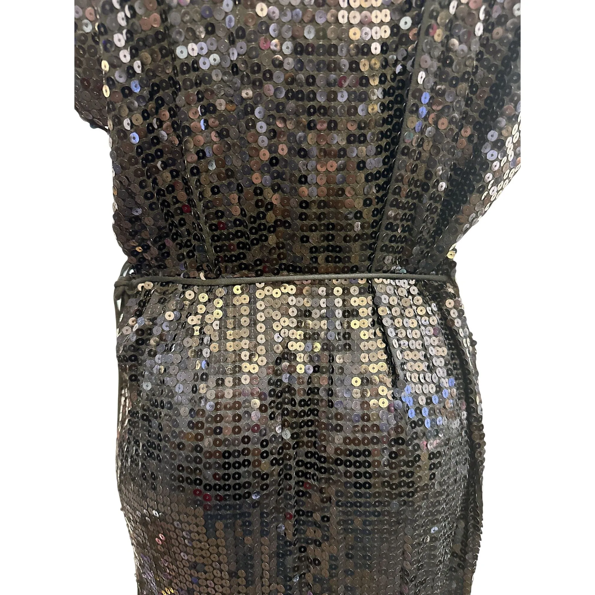 NWT Michael Kors Black Sequin Wrap Dress w/Short Sleeves & Tie Waist Size 1X