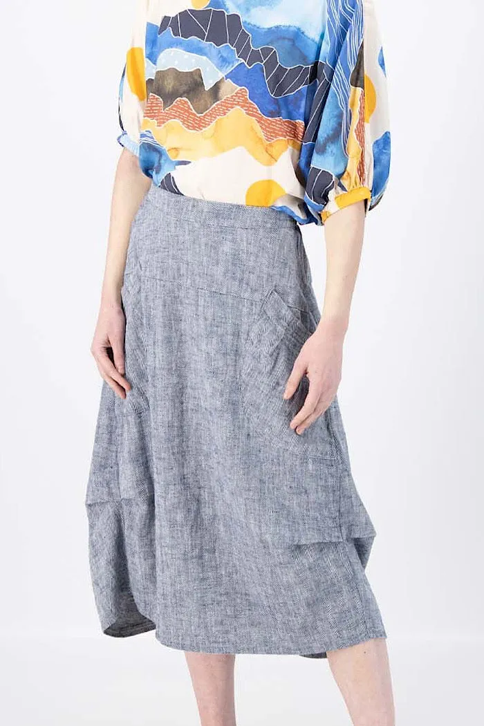 OLGA DE POLGA MILWAUKEE PANORAMA SKIRT - NAVY HERRINGBONE LINEN