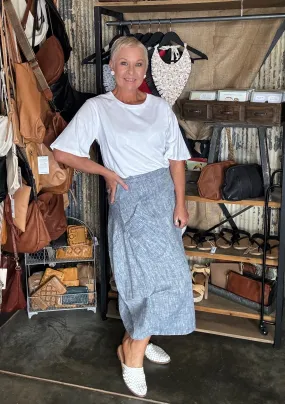 OLGA DE POLGA MILWAUKEE PANORAMA SKIRT - NAVY HERRINGBONE LINEN