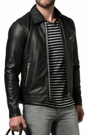 Oscar Genuine Real Leather Jacket Men Black Biker Motorcycle