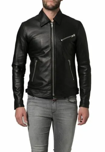 Oscar Genuine Real Leather Jacket Men Black Biker Motorcycle