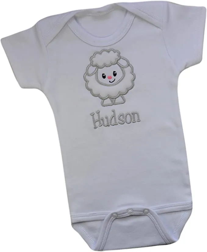 Personalized Embroidered Soft and Fuzzy Lamb Bodysuit with Your Custom Name