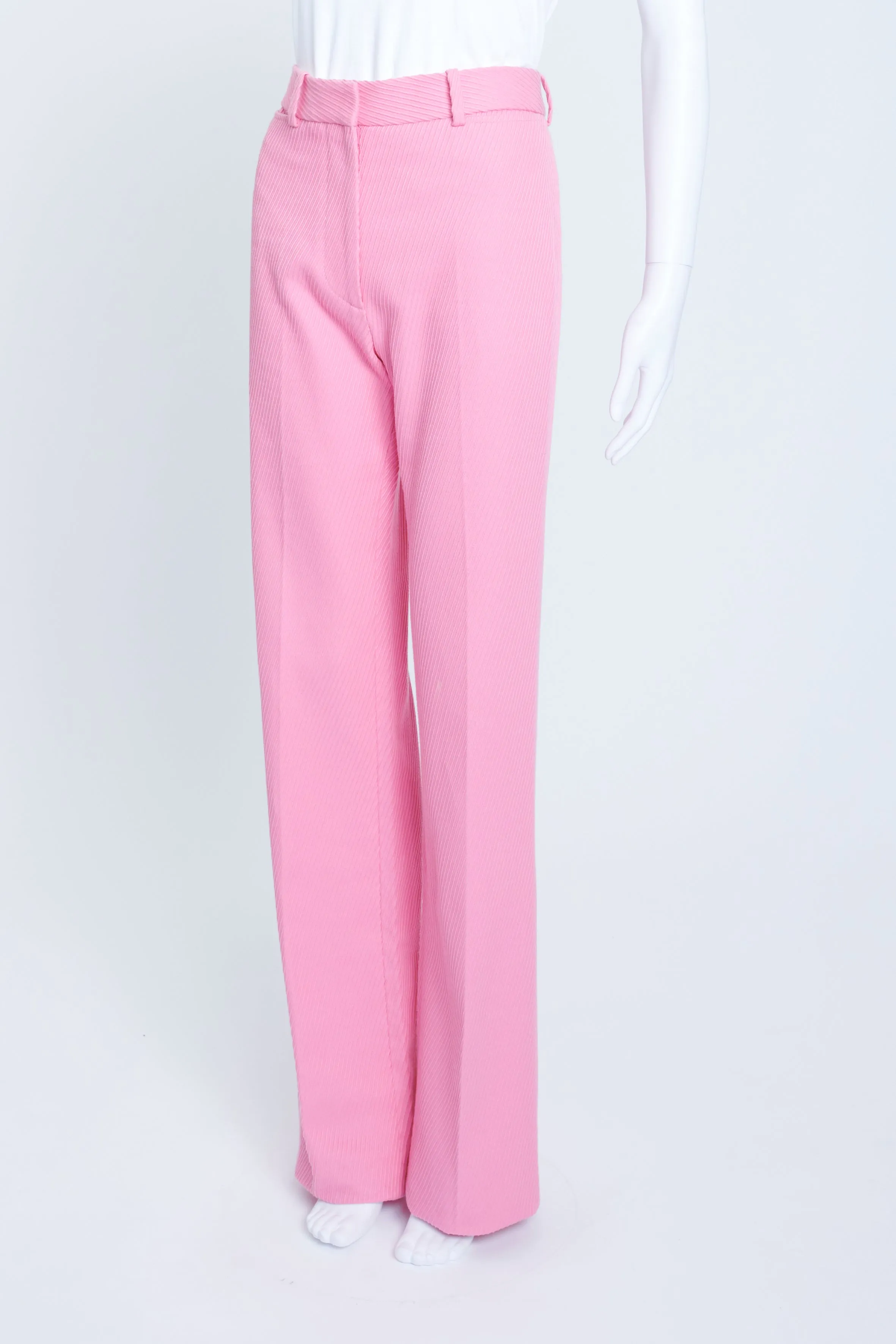 Pink Cotton Cord Wide Straight Leg Trousers