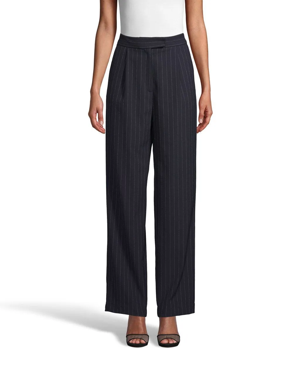 Pinstripe Pleated Front Front Trouser In Navy