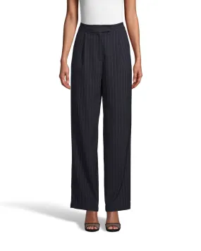 Pinstripe Pleated Front Front Trouser In Navy