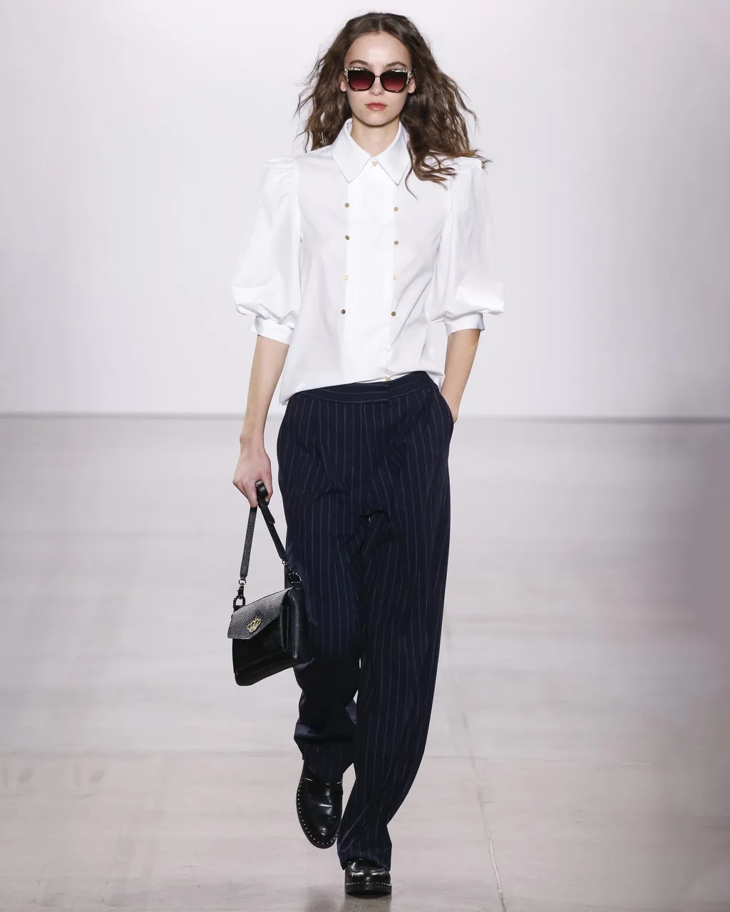 Pinstripe Pleated Front Front Trouser In Navy