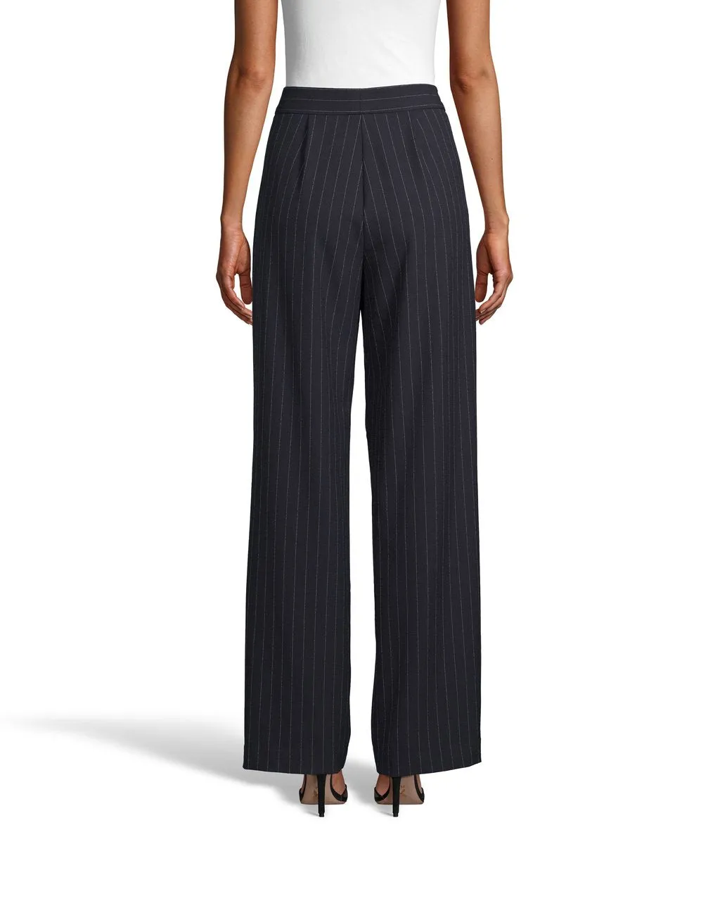 Pinstripe Pleated Front Front Trouser In Navy