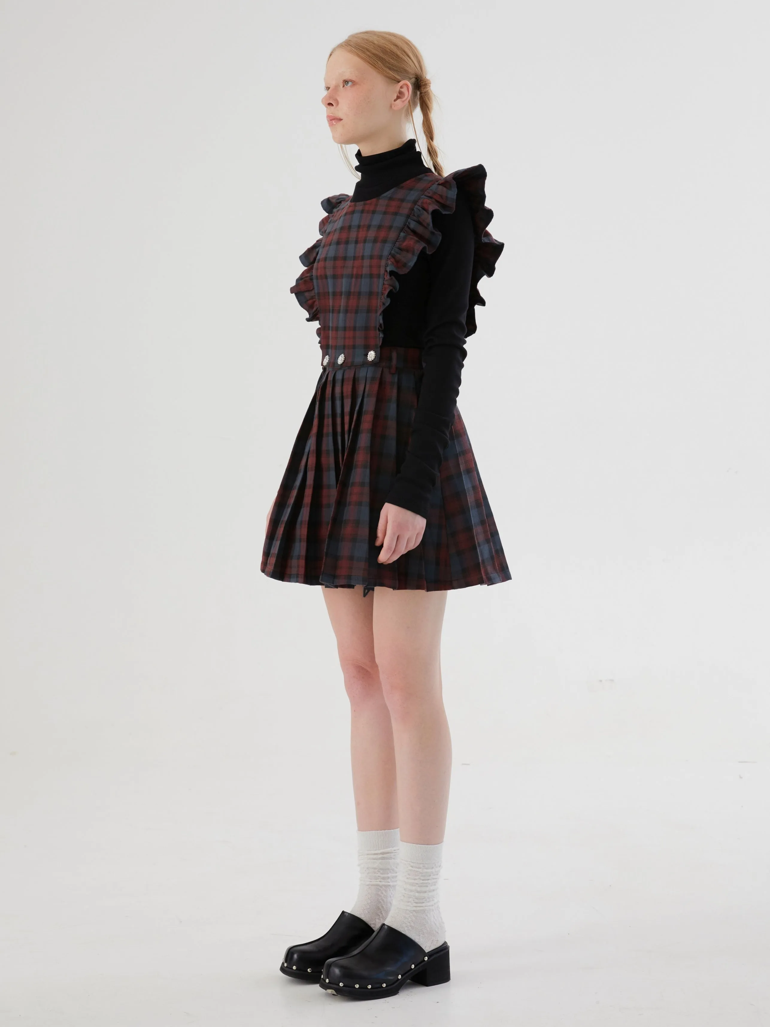 Plaid Flying Sleeves Detachable Pleated Two-Wear Skirt
