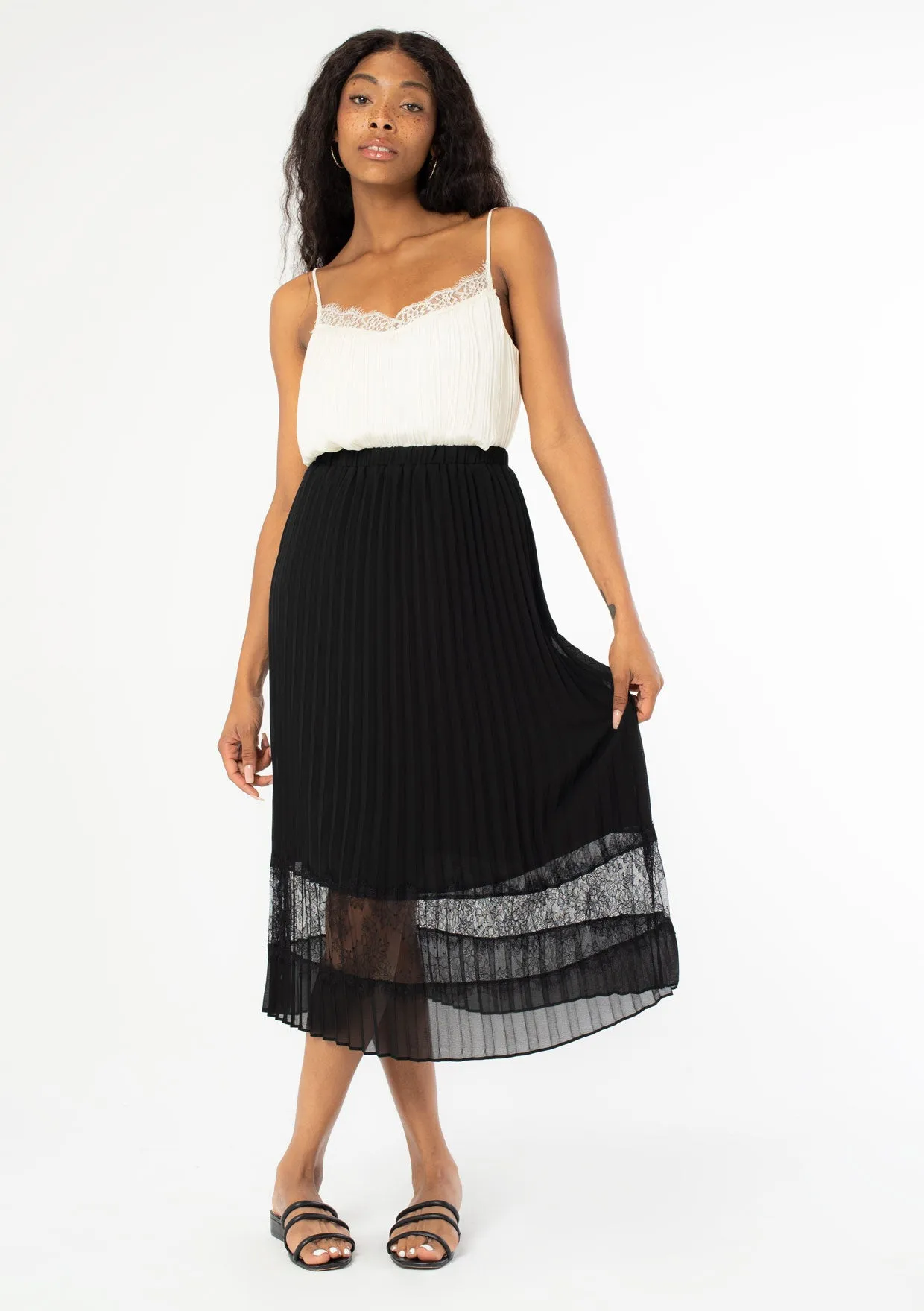 Pleated Chiffon Midi Skirt