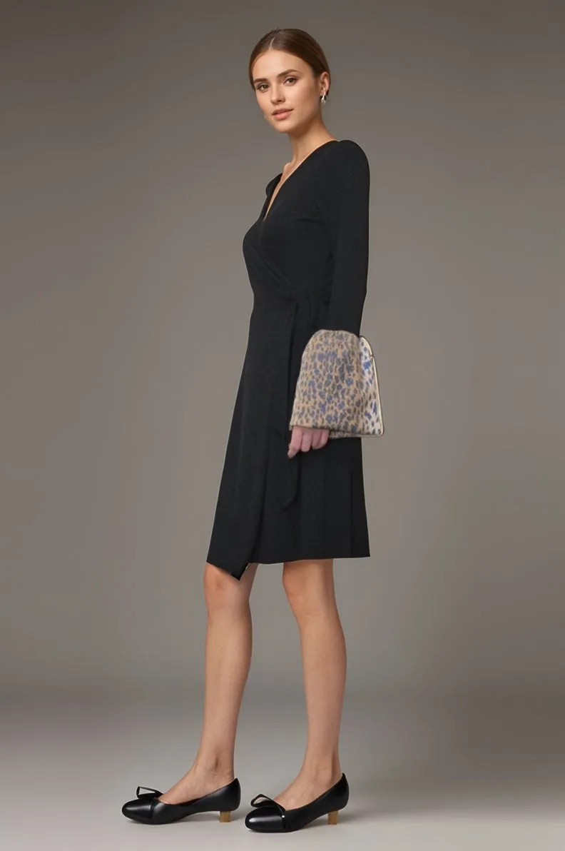 Pre-order: CORDELIA WRAP DRESS (BLACK / LEOPARD)- VD3156