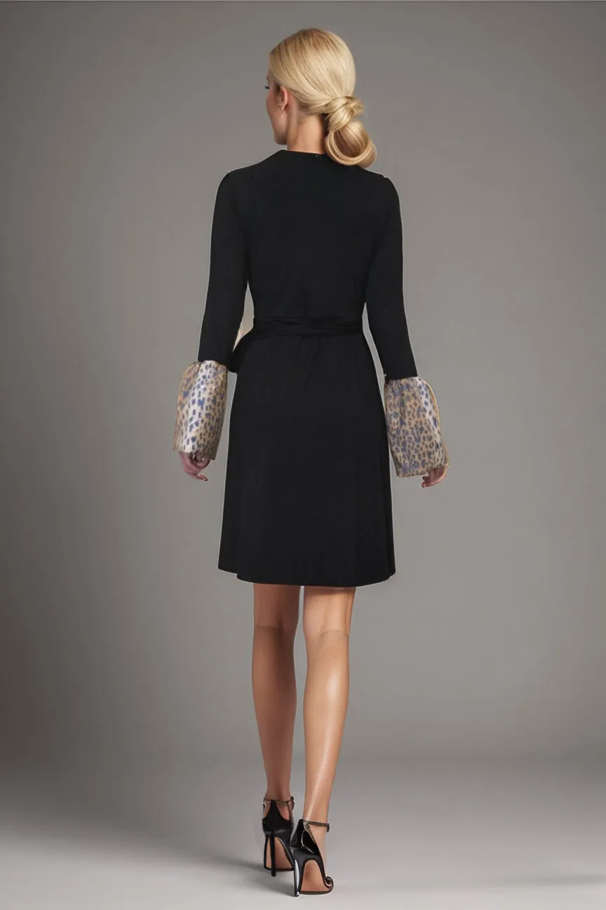 Pre-order: CORDELIA WRAP DRESS (BLACK / LEOPARD)- VD3156