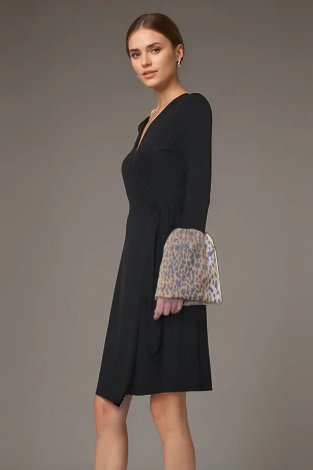 Pre-order: CORDELIA WRAP DRESS (BLACK / LEOPARD)- VD3156