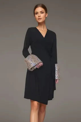Pre-order: CORDELIA WRAP DRESS (BLACK / LEOPARD)- VD3156