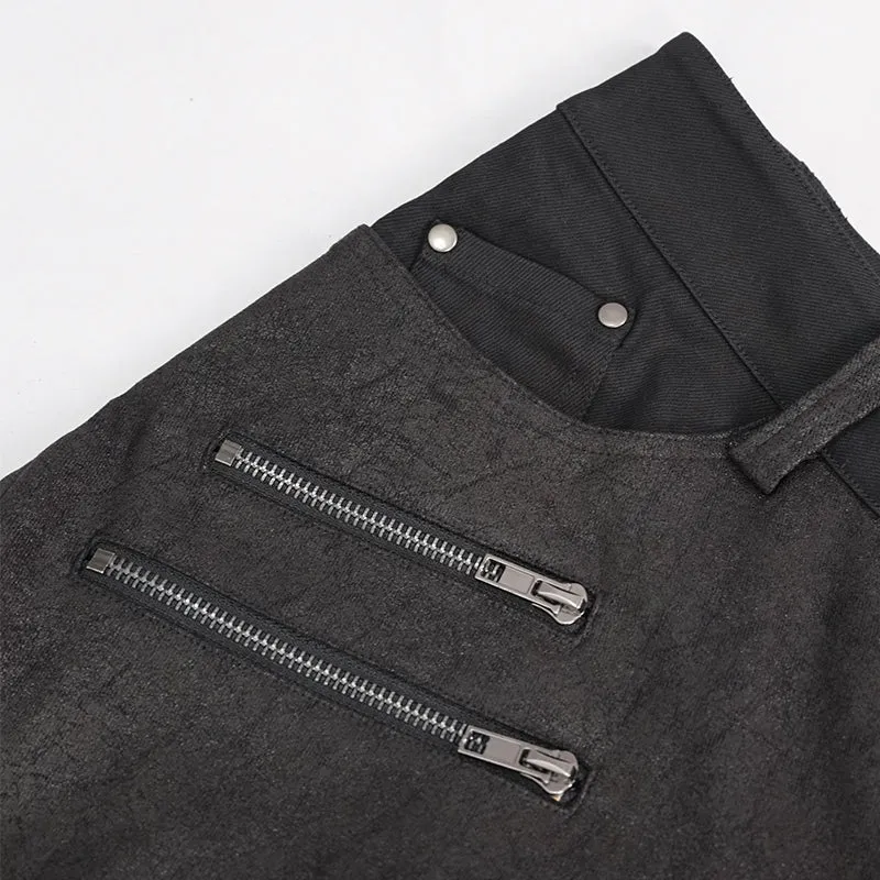 PT137 Punk glued fake two pieces men trousers
