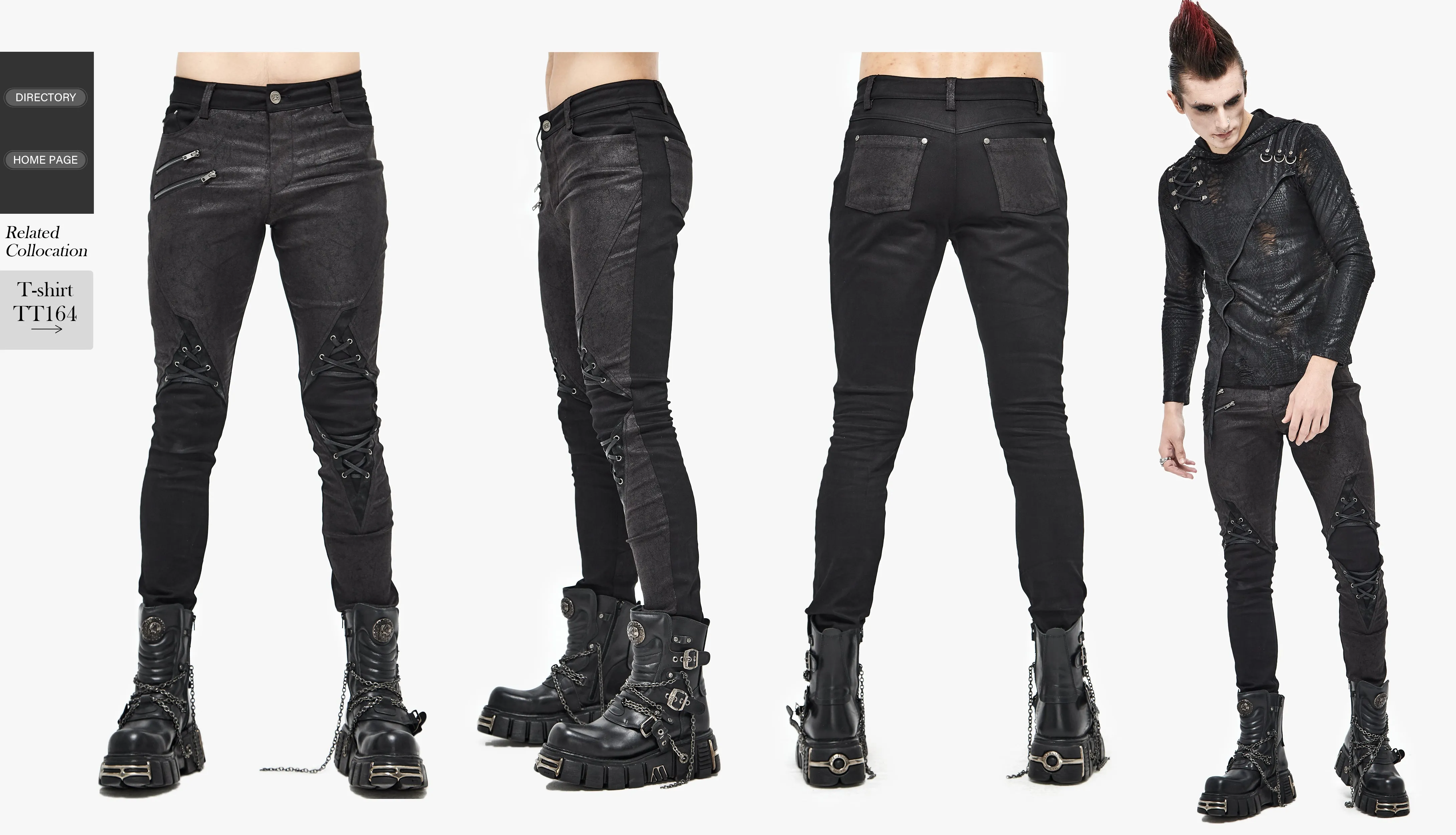 PT137 Punk glued fake two pieces men trousers