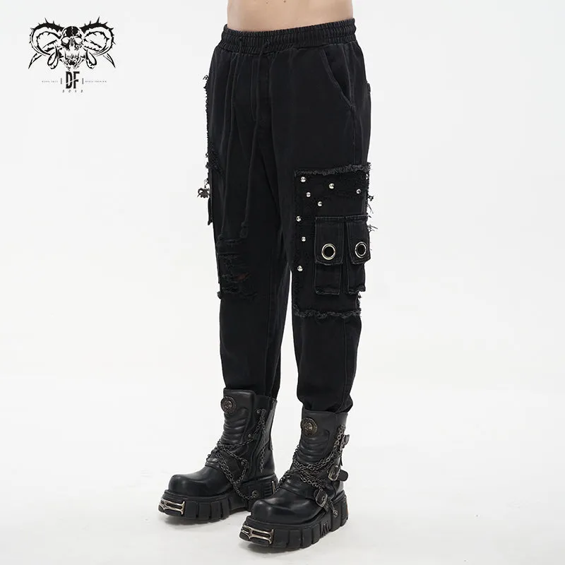 PT177 Men's distressed worn-out decadent feet pants