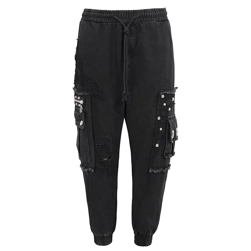 PT177 Men's distressed worn-out decadent feet pants