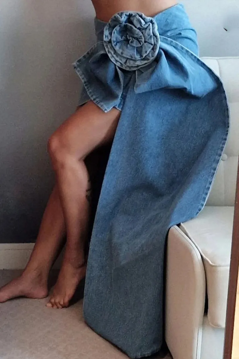 QA068 Floral Denim Mini Skirt