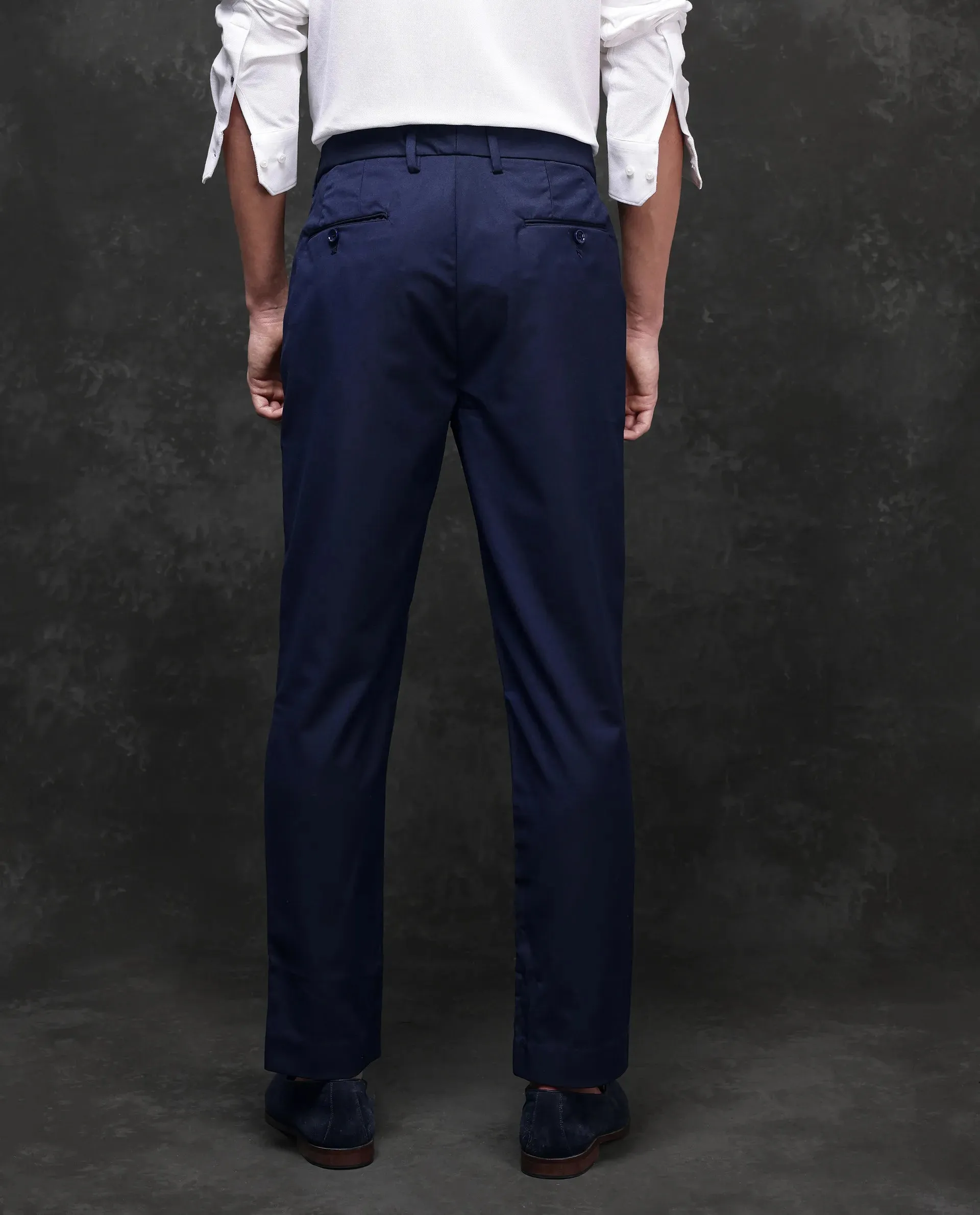Rare Rabbit Men Ital Navy Button Closure Regular Fit Plain Trouser